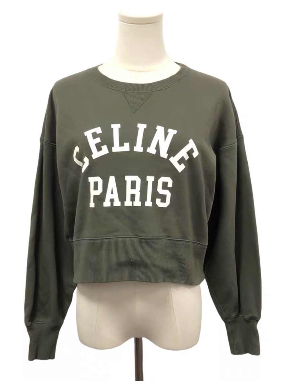 🚩steal CELINE Paris Olive Green Cropped Sweatshirt